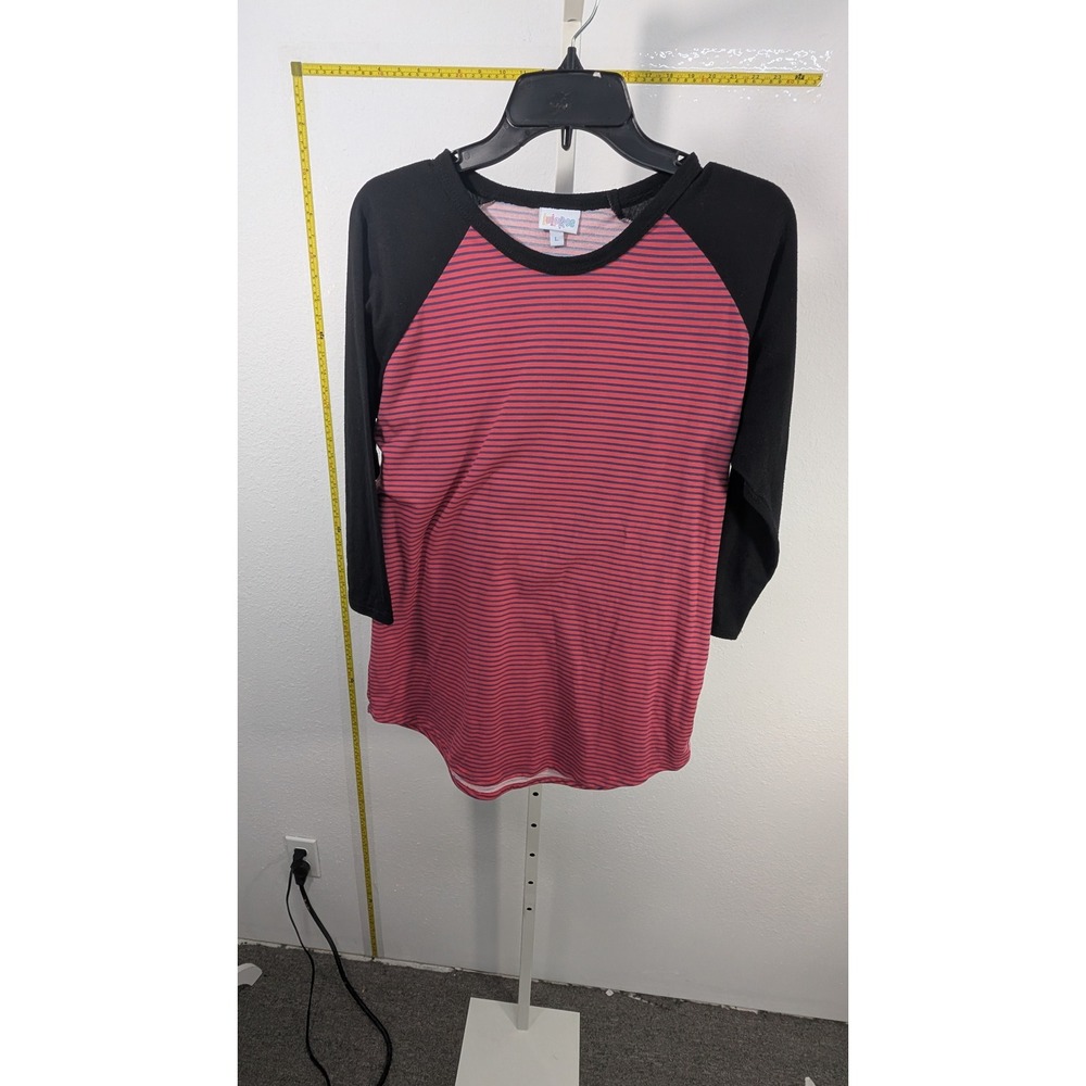 LuLaRoe Randy Baseball Tee Womens Large Pink Blue Striped‎ Raglan 3/4 Sleeve Top